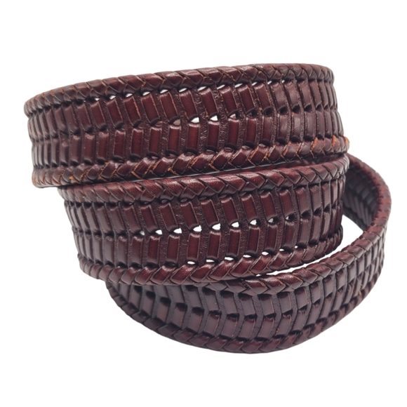 Bill Adler Studio Brown Genuine Leather Belt Woven Braid Silver Hardware Men 36 - Picture 2 of 14
